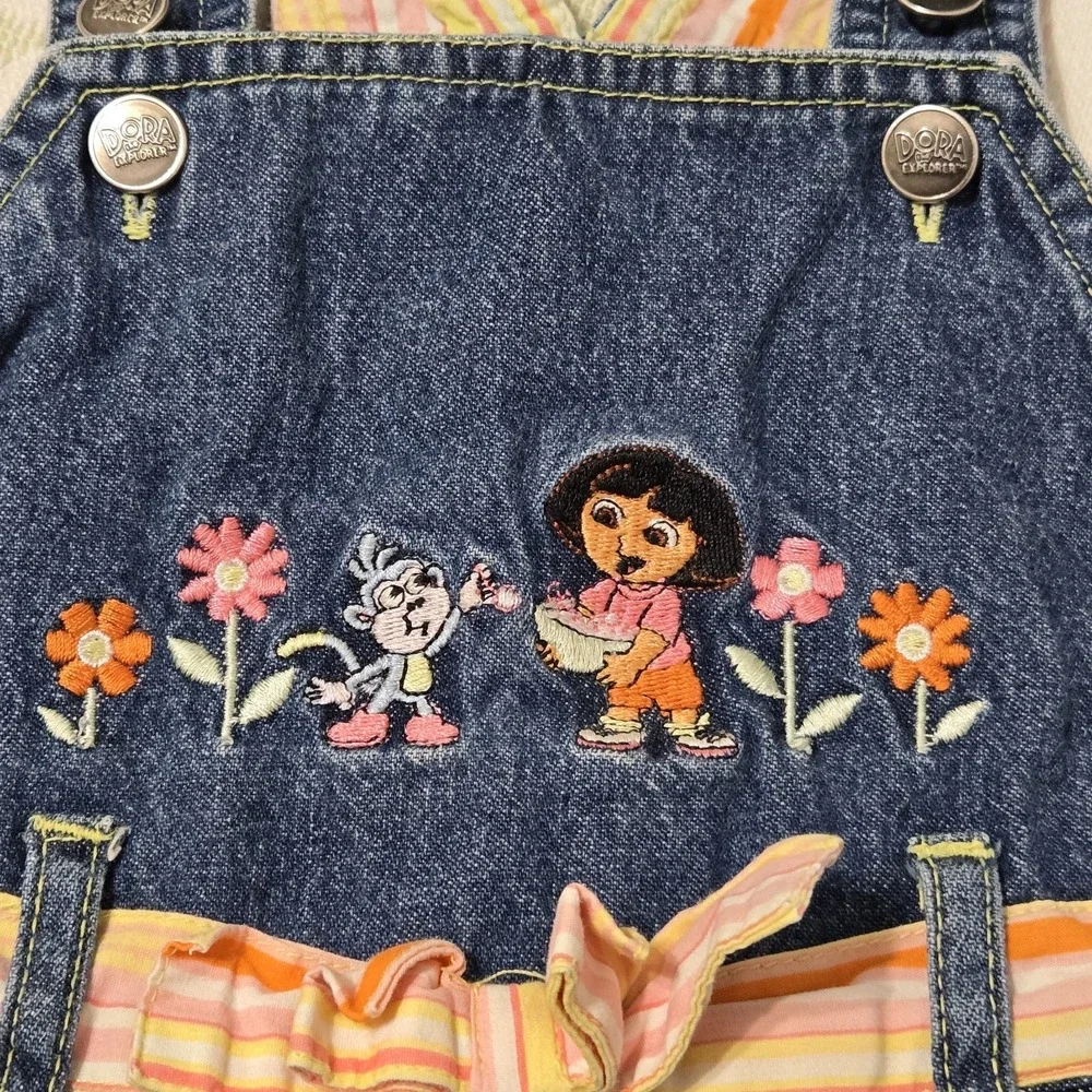 Y2K Dora The Explorer Nick Jr Embroidered Denim Overalls Shorts 24M‎